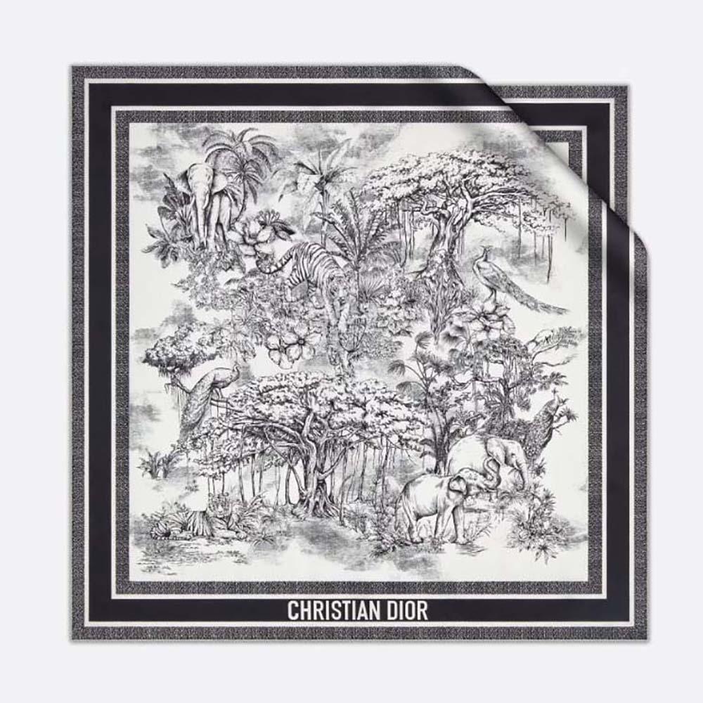 Dior Women Toile De Jouy Voyage 90 Square Scarf White and Black Silk Twill